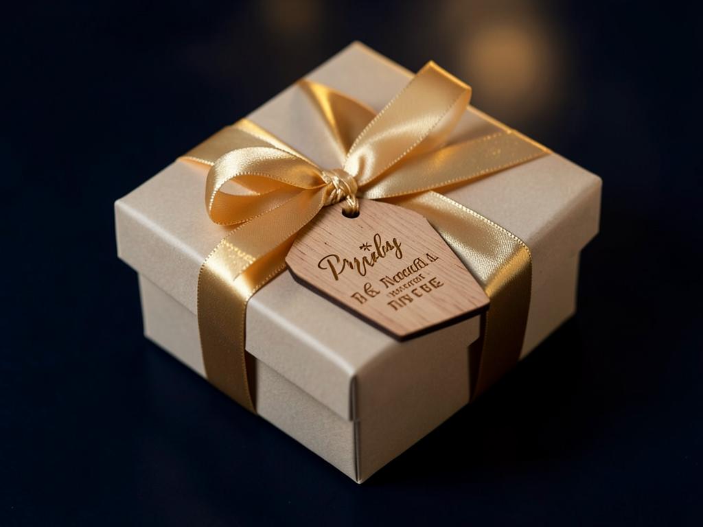 Personalized gift box with an engraved wooden tag