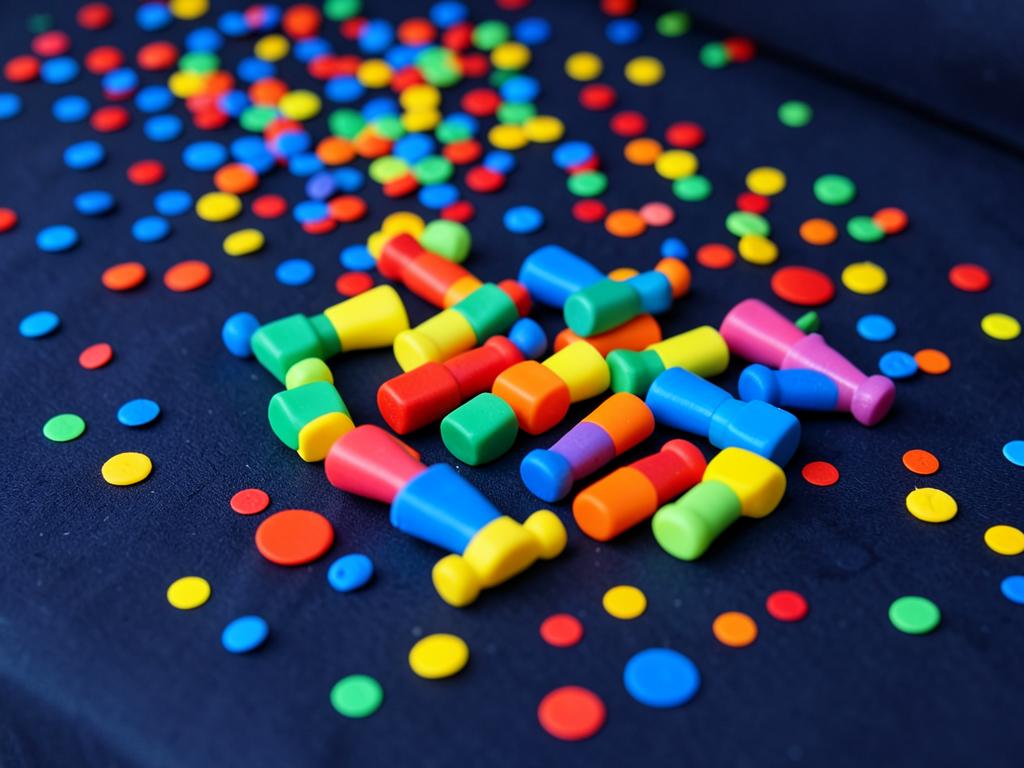Colorful 3D printed party favors scattered with confetti