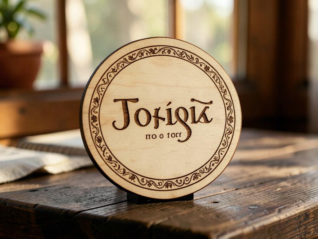 Custom engraved round wood sign on a rustic table