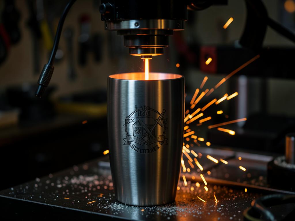 Laser engraving beam customizing a stainless steel tumbler